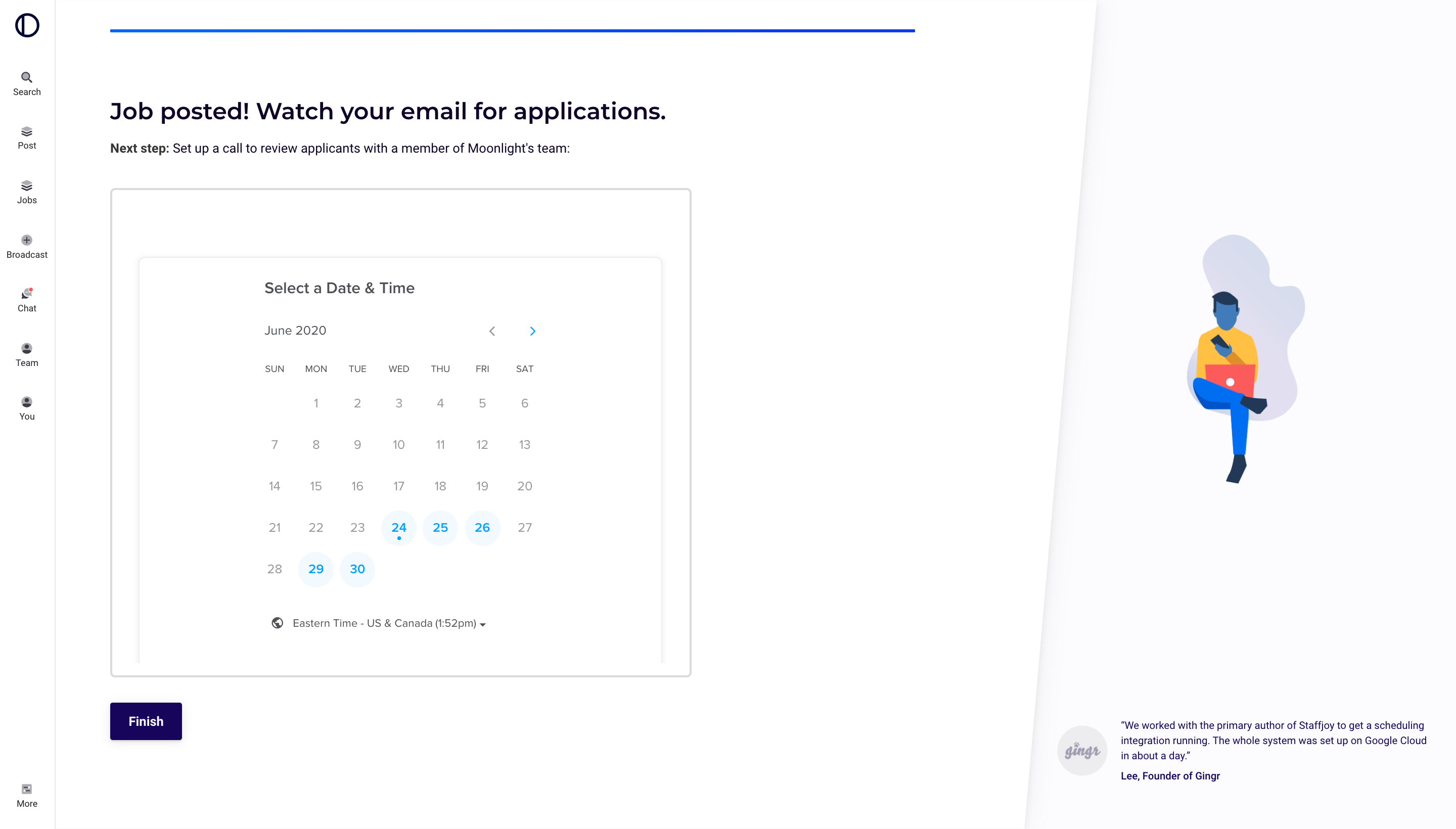 Calendly embedded in Moonlight